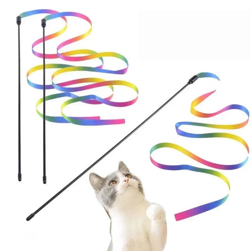 Varinha com Fita Colorida Arco-Íris Brinquedo Gato - Pulo Du Gato