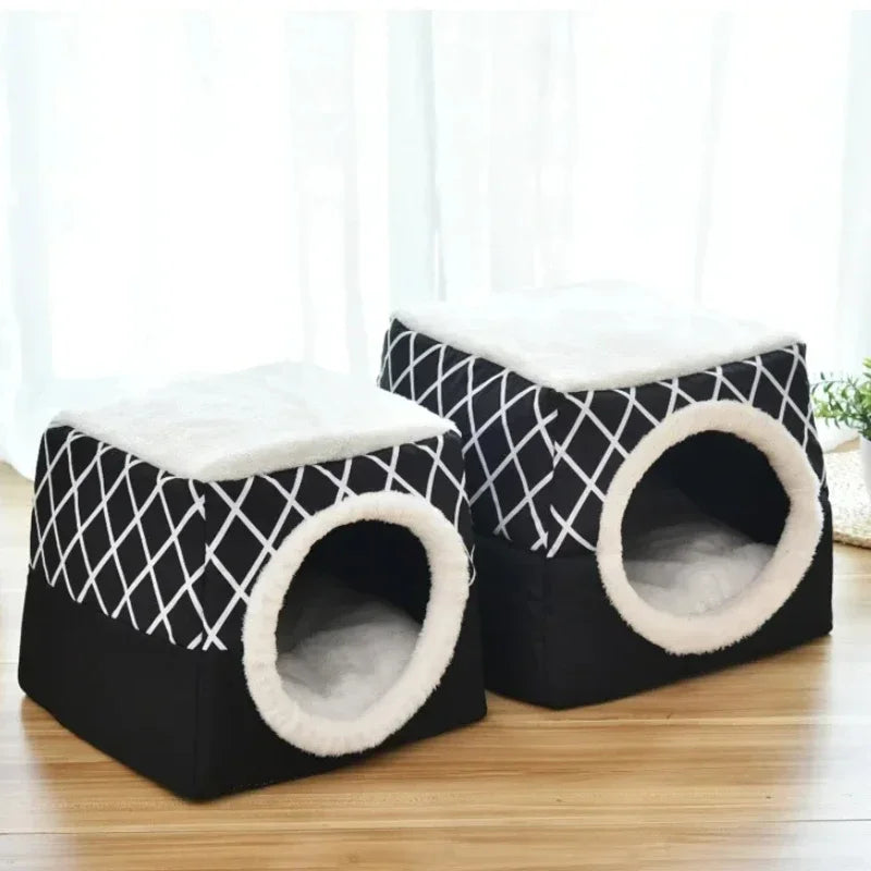 Four Season Pet Bed House Removable Washable Cats Nest 2 in 1 Closed Kennel Cave for Puppy Kittens Pet Deep Sleeping Supplies - Pulo Du Gato