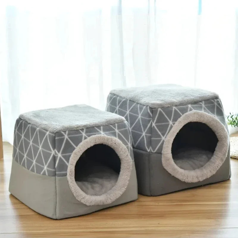 Four Season Pet Bed House Removable Washable Cats Nest 2 in 1 Closed Kennel Cave for Puppy Kittens Pet Deep Sleeping Supplies - Pulo Du Gato