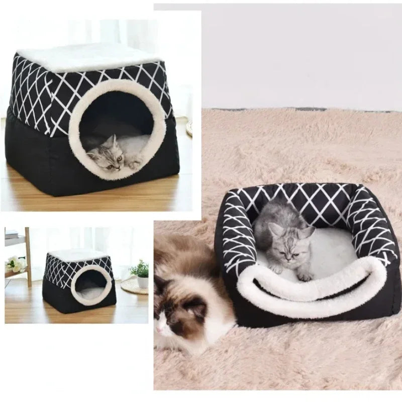 Four Season Pet Bed House Removable Washable Cats Nest 2 in 1 Closed Kennel Cave for Puppy Kittens Pet Deep Sleeping Supplies - Pulo Du Gato