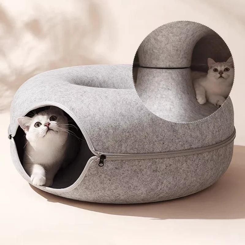 Cama e Toca Donut Interativa de Gato Dupla Camada - Pulo Du Gato