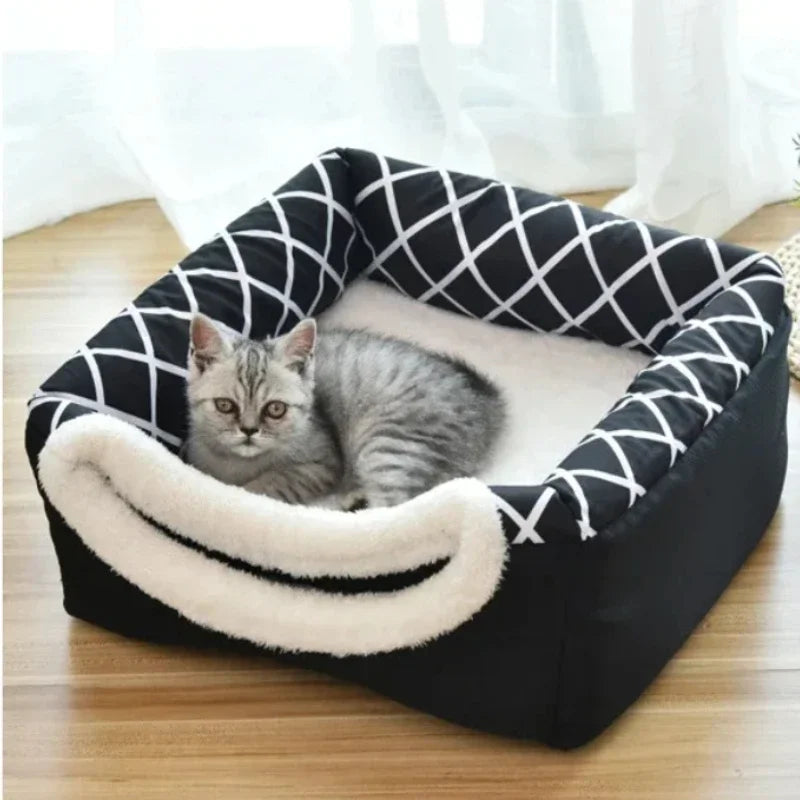 Four Season Pet Bed House Removable Washable Cats Nest 2 in 1 Closed Kennel Cave for Puppy Kittens Pet Deep Sleeping Supplies - Pulo Du Gato