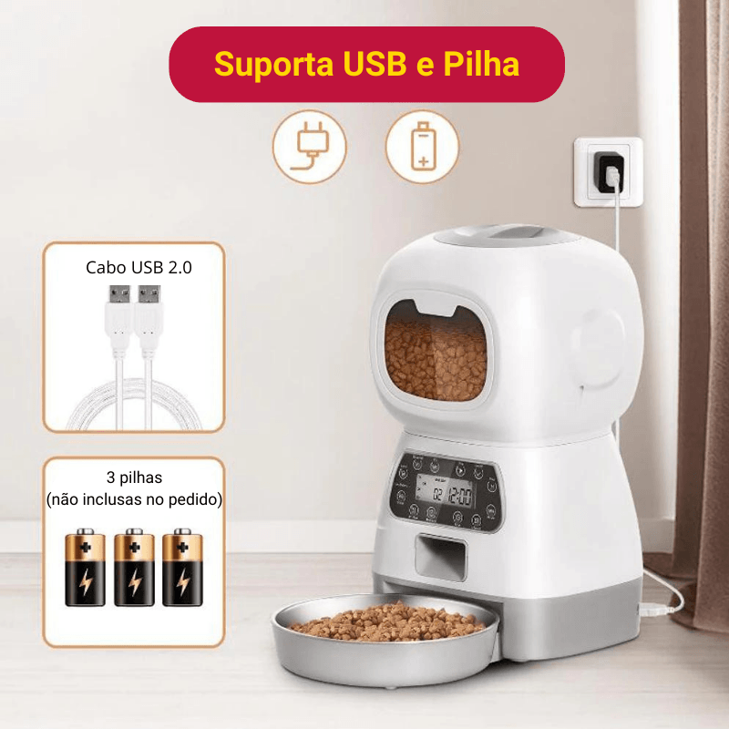 Alimentador Automático para Gatos, Gravador de Voz, 3,5L,programação de refeição - Pulo Du Gato