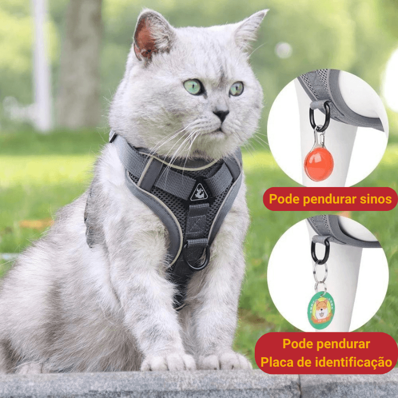 Coleira Colete para Gatos Suporte Placa Identificação - Pulo Du Gato